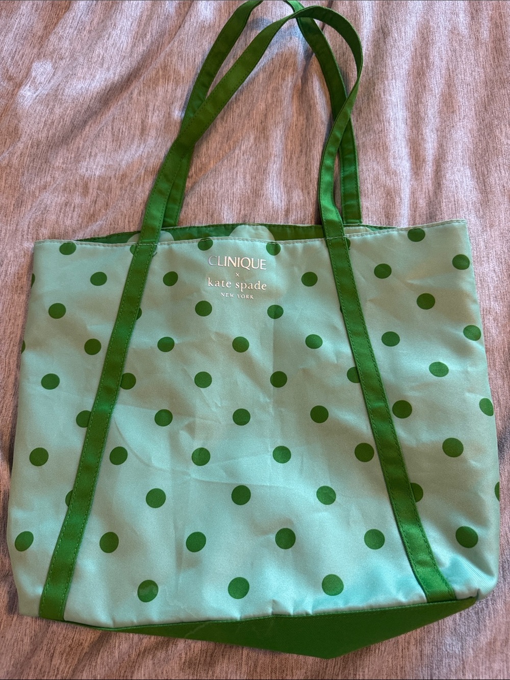 Clinique x Kate Spade Green Polka Dot Tote Bag